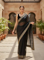 Joban Fashion Black Soft twill Net Party Wear Sarees | Grocsy