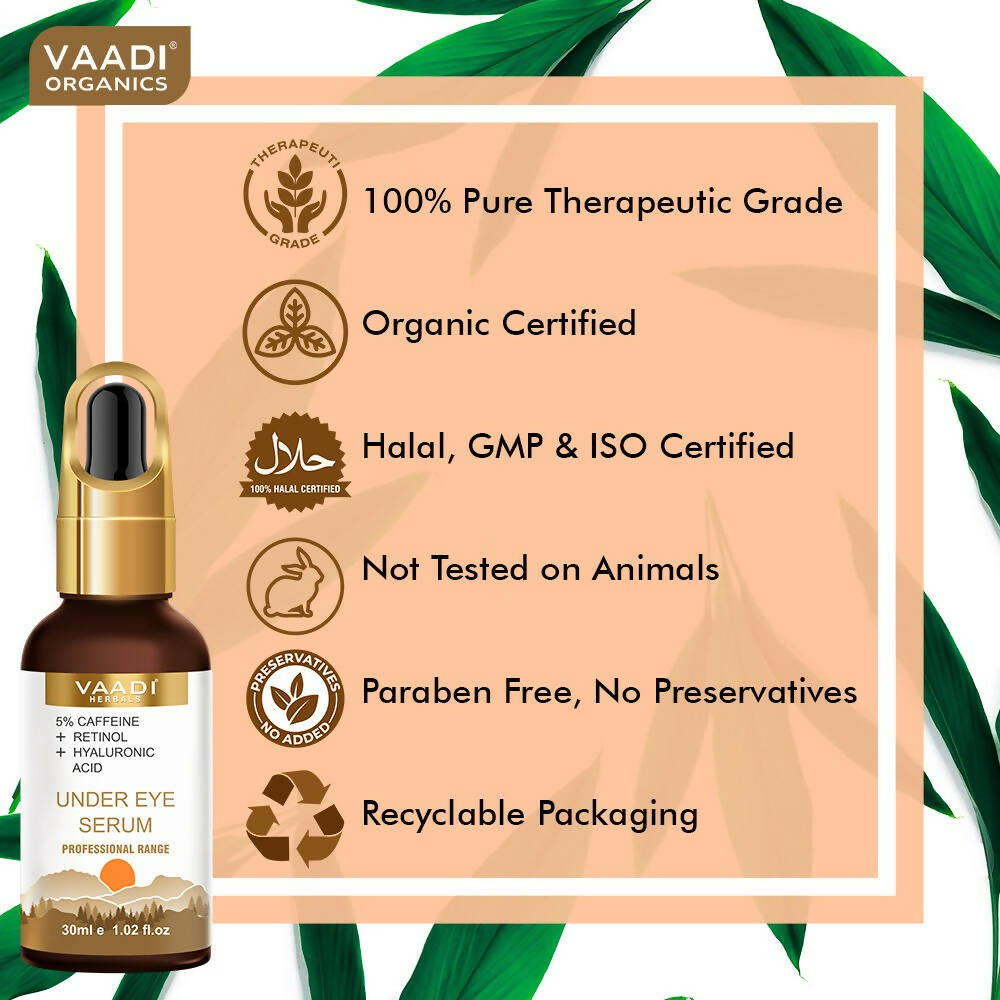 Vaadi Herbals Under Eye Serum With 5% Caffeine & Retinol & Hyaluronic Acid, Reduce Dark Circles, Reverse Aging | Grocsy
