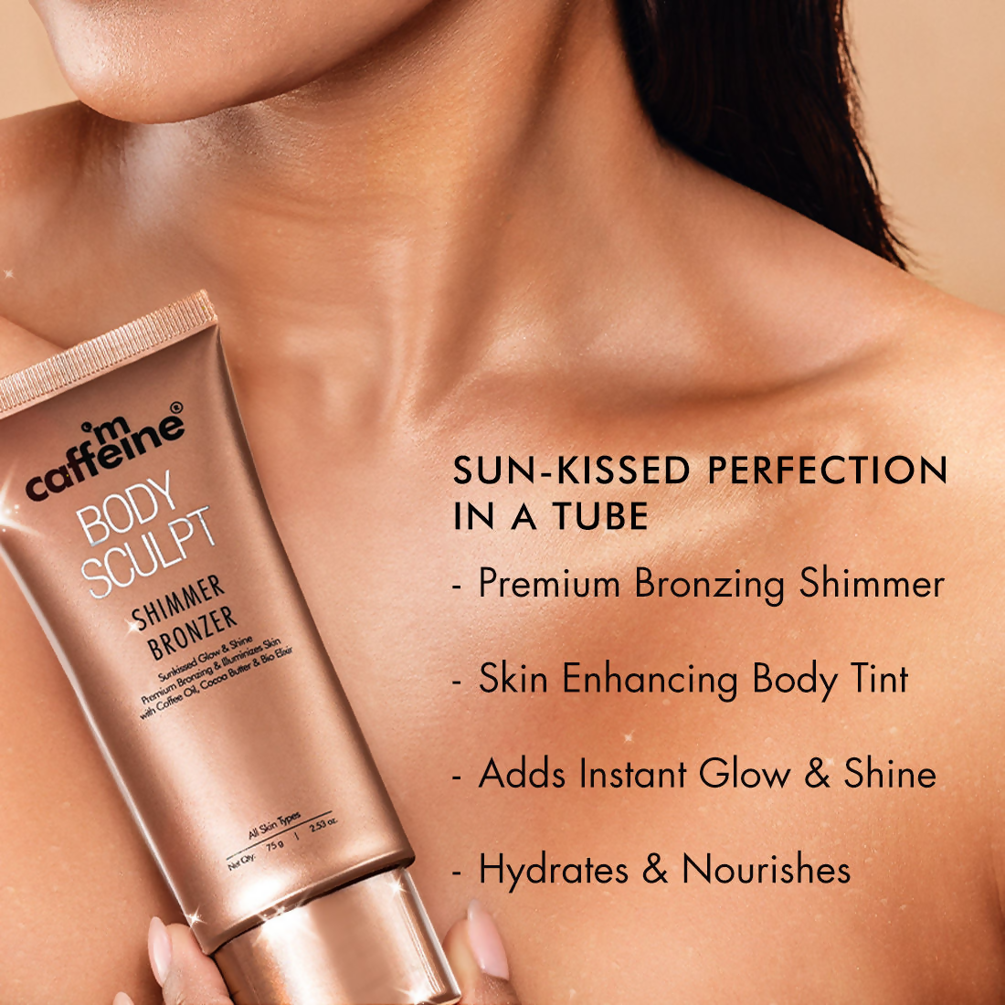 mCaffeine Body Sculpt Shimmer Body Bronzer Lotion For Sun Kissed Glow Illuminated & Moisturized Skin | Grocsy