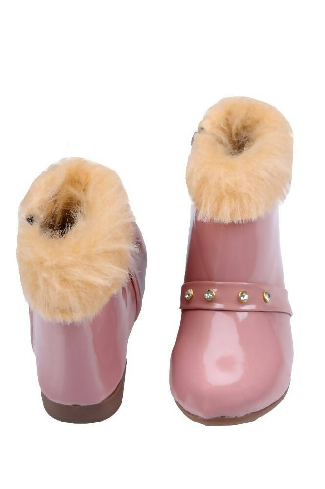 Tiny Bugs Girls Faux Fur Detail Winter Boots - Peach | Grocsy