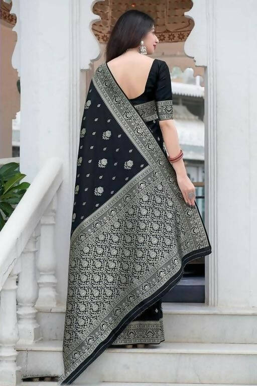 DEIANA'S Beautiful Designer Golden zari Soft Lichi Silk Saree - Black | Grocsy