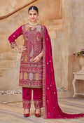 Anaita Rani Pink Vichitra Silk Readymade Suit with Embroidery & Lace Work | Grocsy