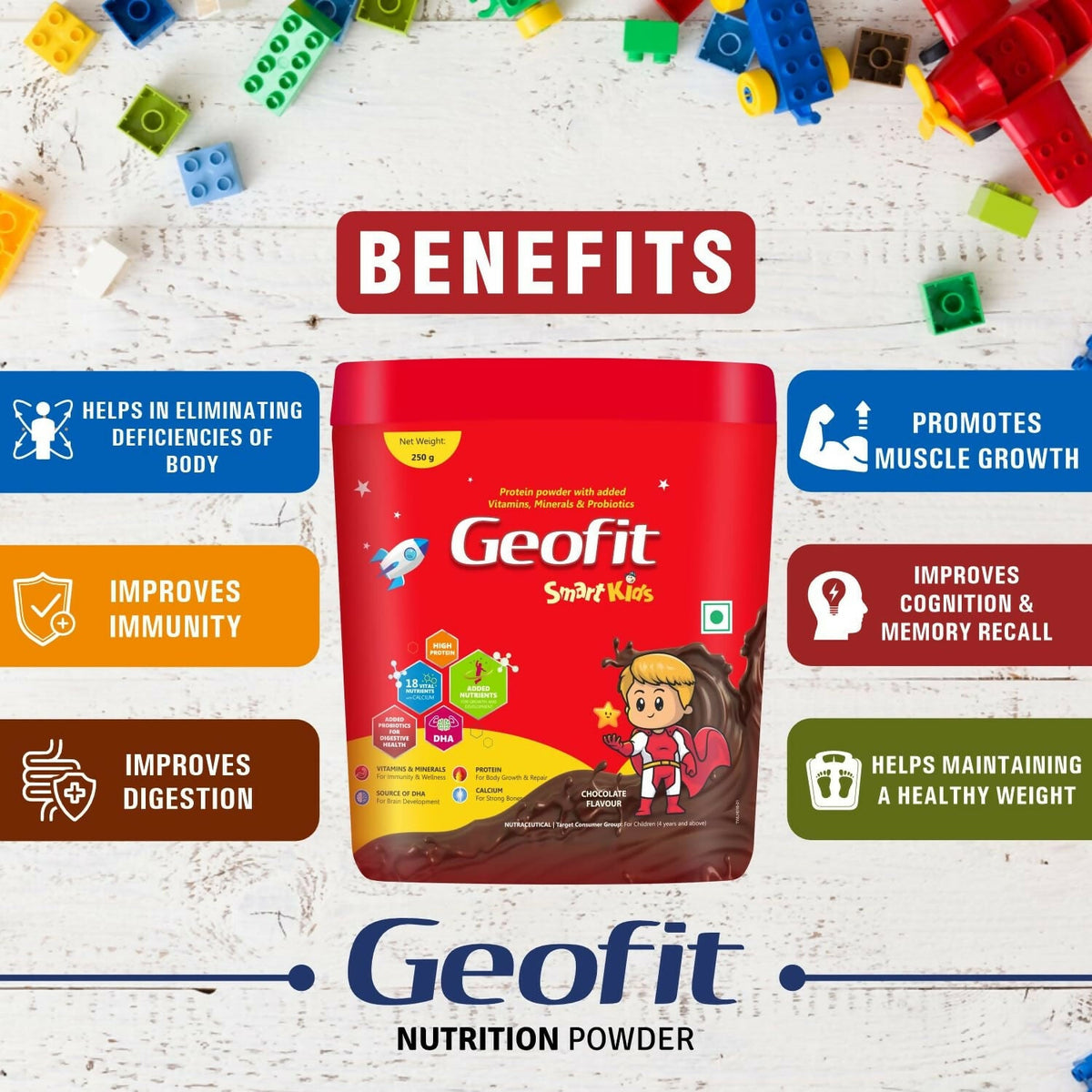 Geofit Smart Kids Nutritional Health Drink Protein Powder - Chocolate Flavor | Grocsy