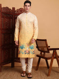 Yellow Cotton Printed Chikankari Embroidery Work Kurta - Mahotsav | Grocsy