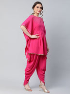 Ahalyaa Women Pink Crepe Glitter Printed Kurta with Dhoti Pants | Grocsy