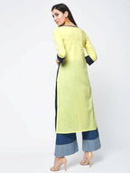Aniyah Cotton Color Block Yellow Straight Kurta With Tassels (AN-103K) | Grocsy