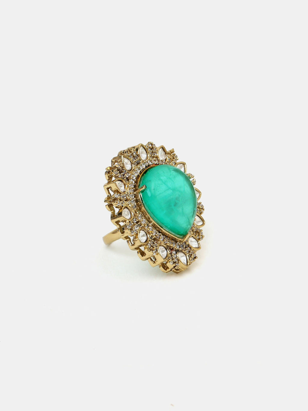 Ruby Raang Teardrop Green Stone Ring | Grocsy