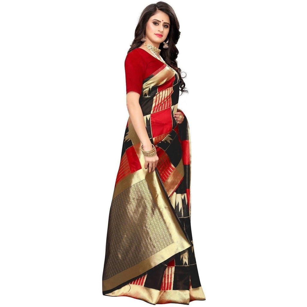 Vamika Banarasi Jaquard Red Weaving Saree (Banarasi 29) | Grocsy