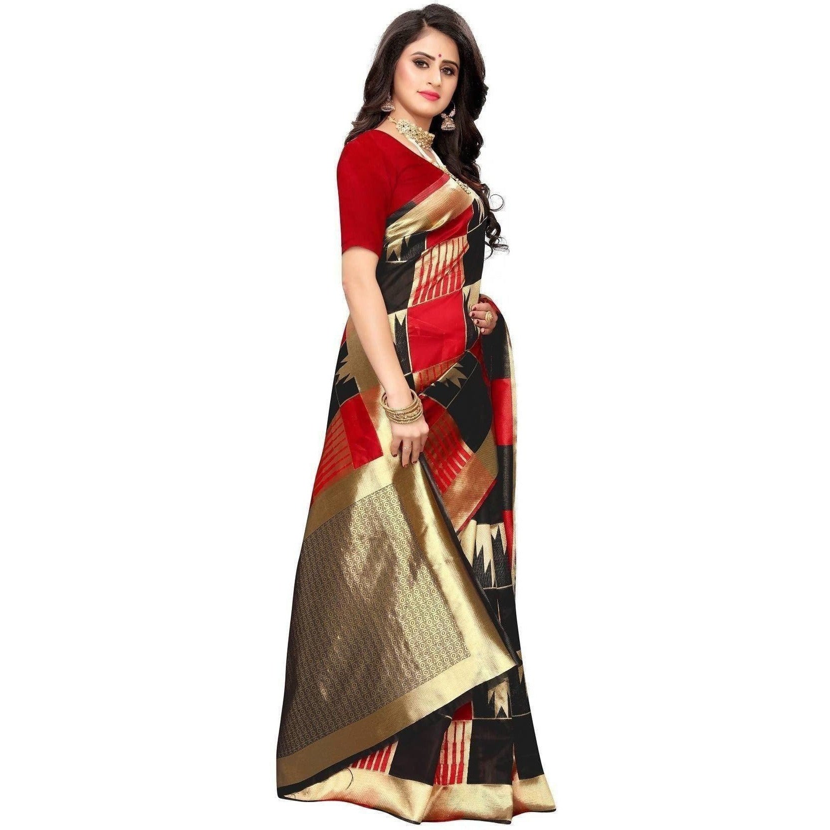 Vamika Banarasi Jaquard Red Weaving Saree (Banarasi 29) | Grocsy