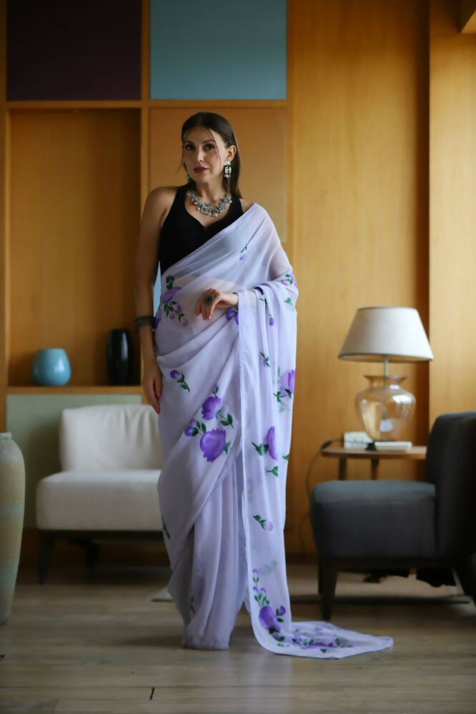 Vamsee Laxmi Purple Georgette Saree | Grocsy