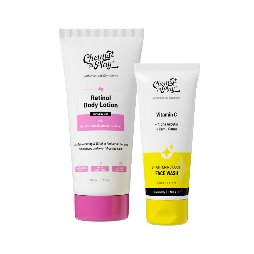Chemist At Play Retinol Anti-Aging Body Lotion + Brightening Boost Face Wash Combo | Grocsy