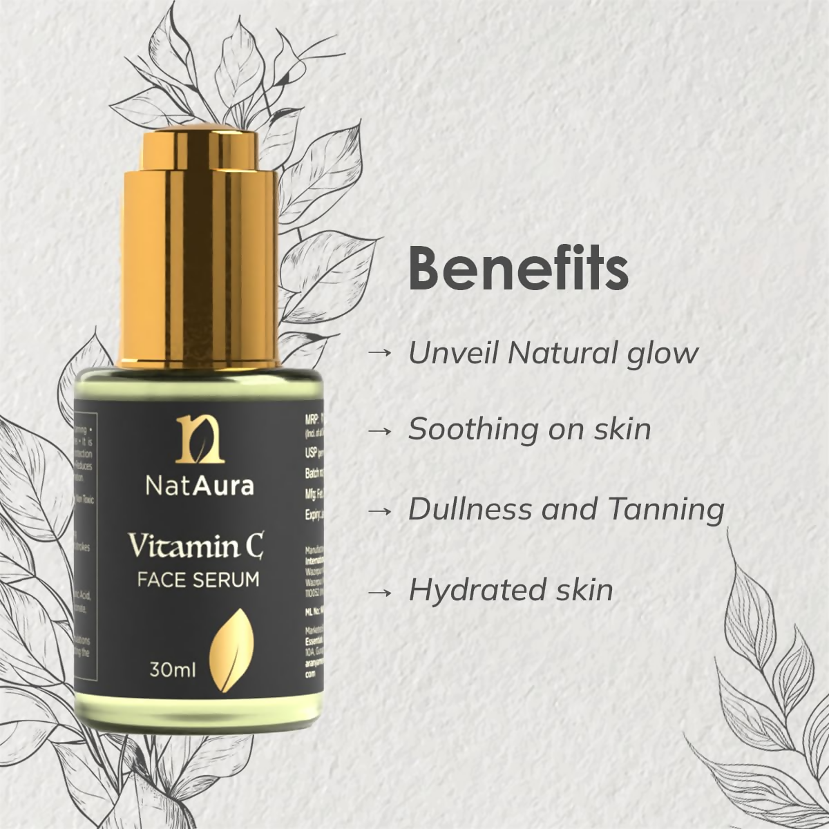 NatAura Vitamin C Serum With Hyaluronic Acid | Grocsy