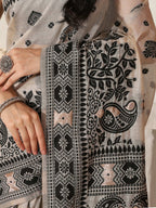 Shree Shyam Fashion Linen Cotton Black & Cream Saree | Grocsy