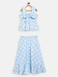 Ahalyaa Sky Blue Rayon Checked Kids Top With Skirts For Girls | Grocsy