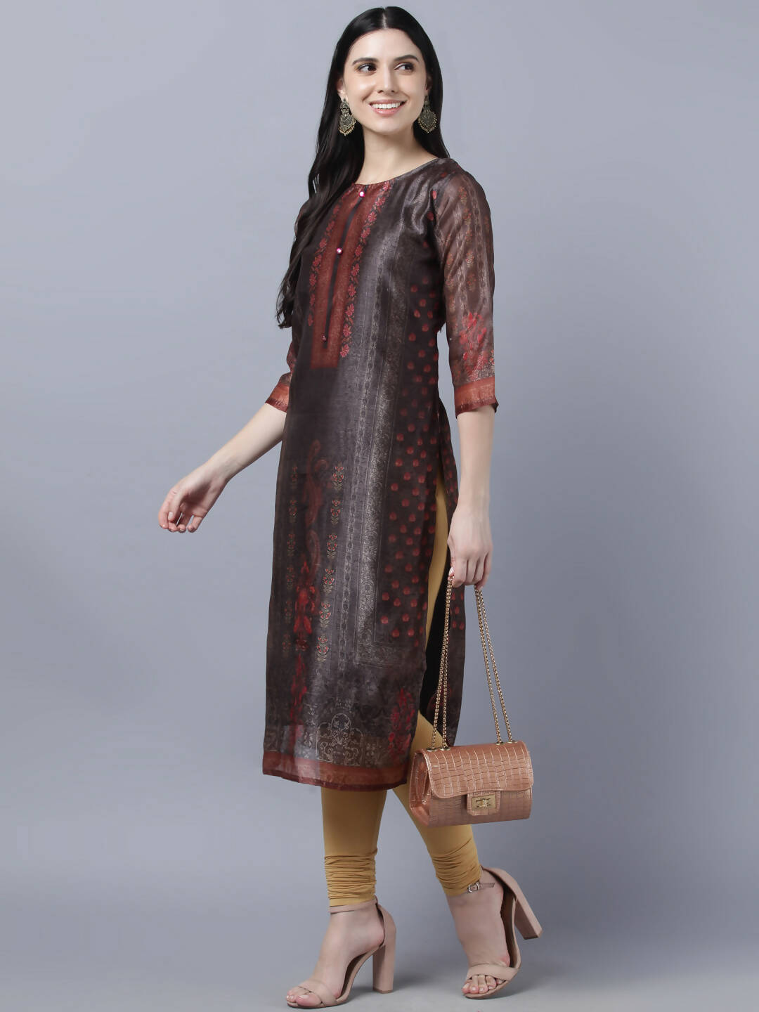 Myshka Women Multicoloured Ethnic Motifs Chanderi Silk Kurta | Grocsy