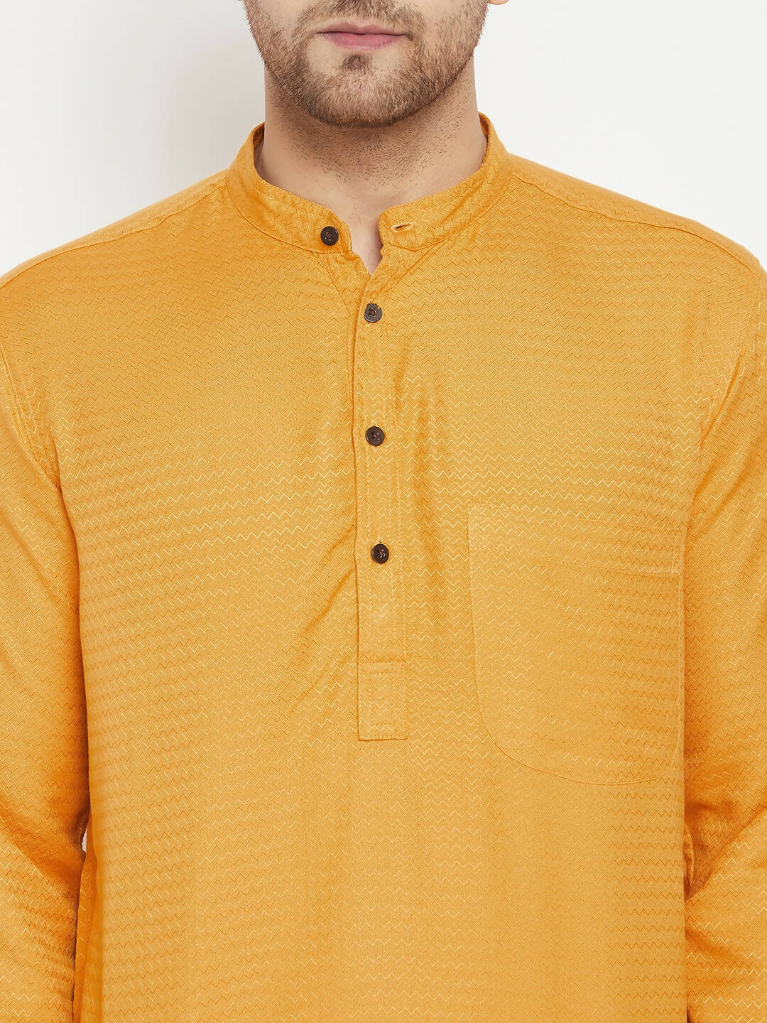 Even Apparels Yellow Viscose Men's Long Kurta With Band Collar | Grocsy