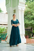 Teeya Creation Rama Color Faux Georgette Hand Embroidery Work Party Wear Gown | Grocsy