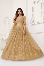 Eilara Beige Sequin Thread Embroidered Net Lehenga Set | Grocsy