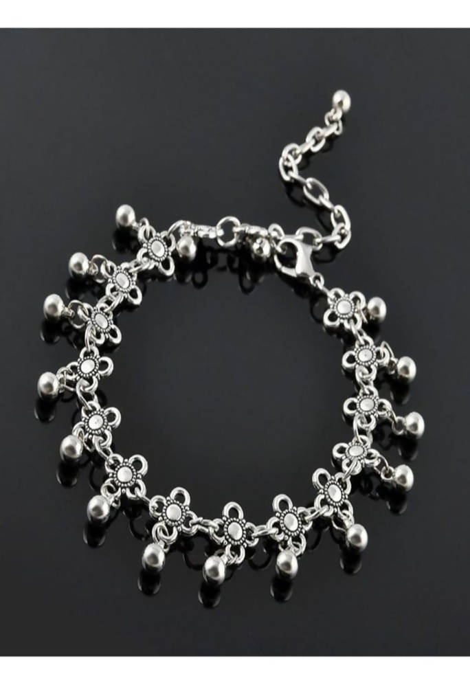 Mominos Fashion Kamal Johar Oxidised Silver Adjustable Anklets | Grocsy