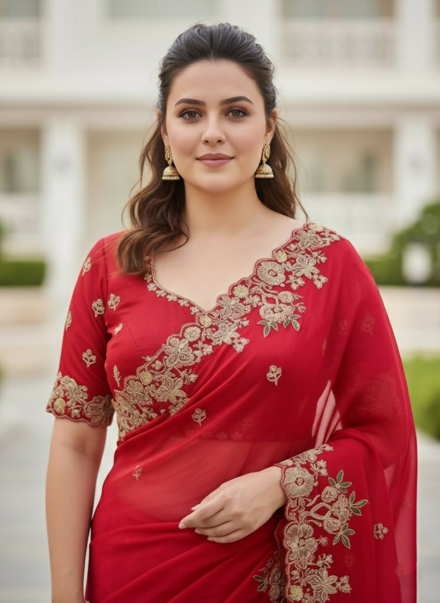 Teeya Creation New Trendy Party Wear Soft Silk Saree-Red | Grocsy