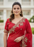 Teeya Creation New Trendy Party Wear Soft Silk Saree-Red | Grocsy