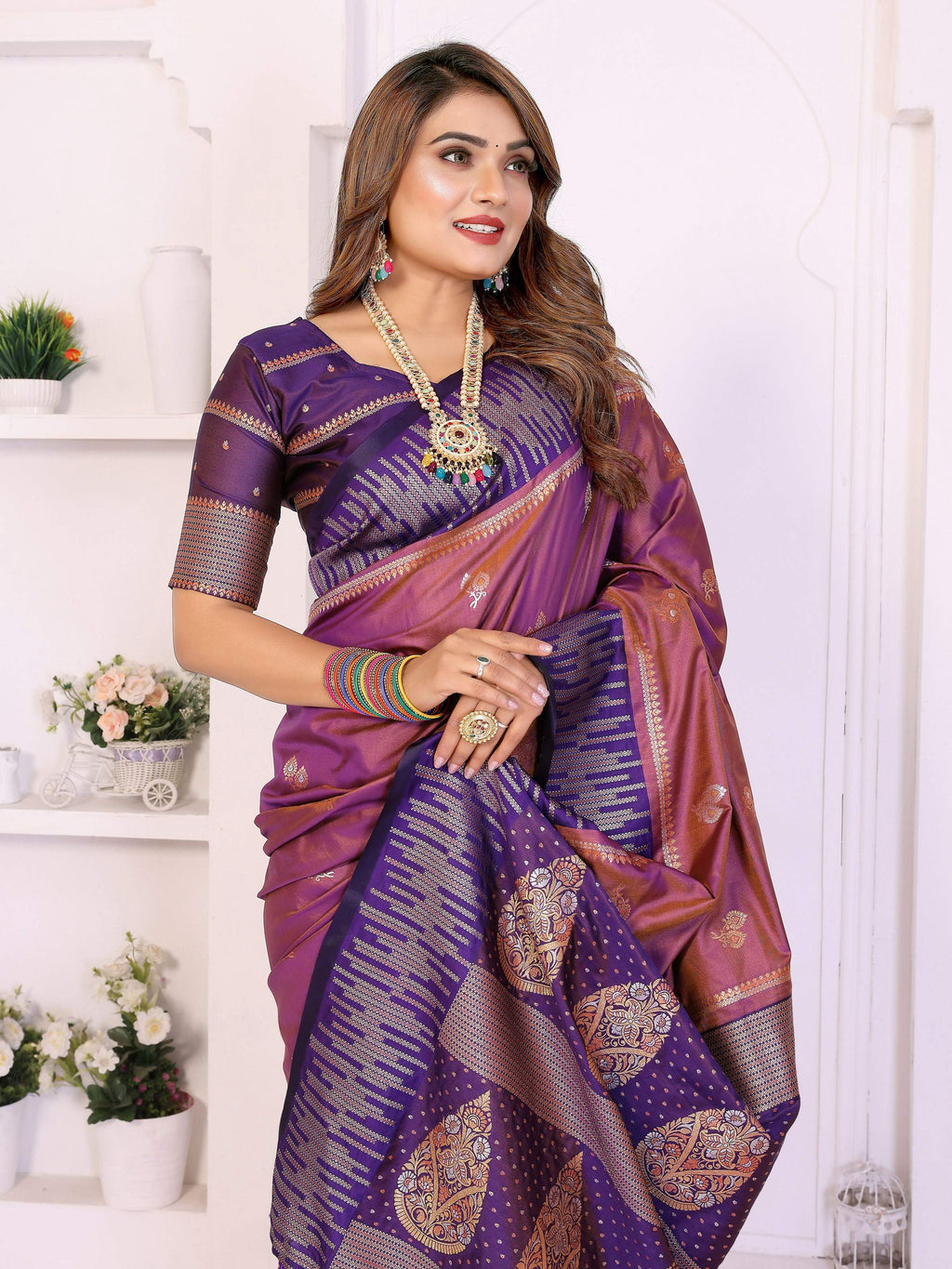 Aastha Fashion Purple South Soft Silk Zari Weaving Saree | Grocsy