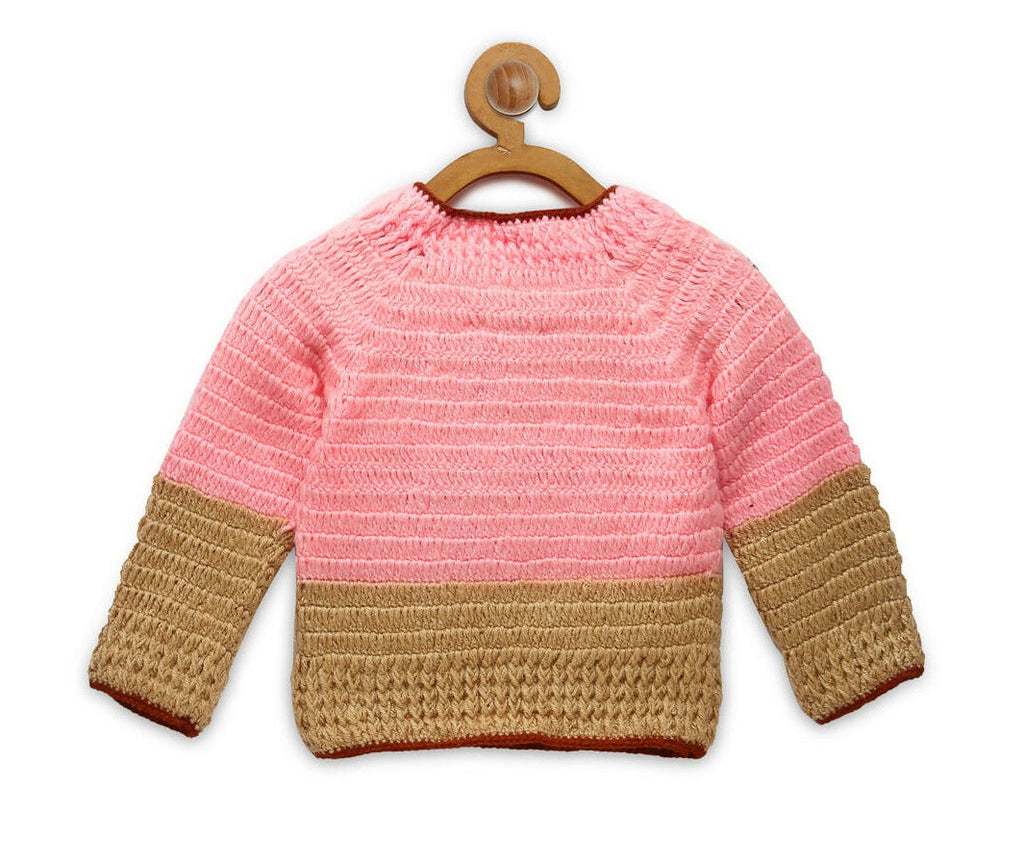 Chutput Kids Pink Kitty Design Solid Pullover Sweater | Grocsy