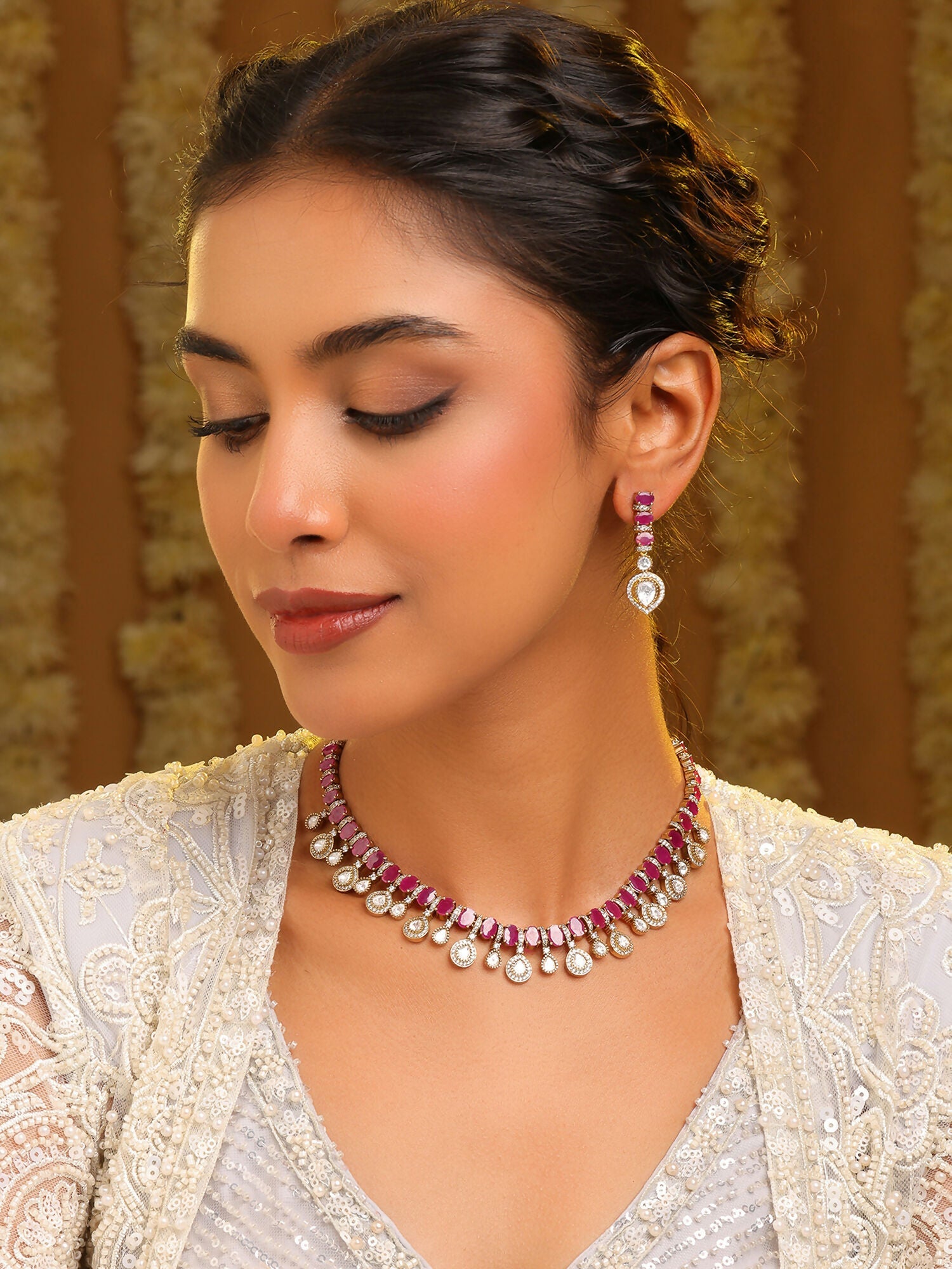 Ruby Raang Pink Kundan Necklace Set | Grocsy