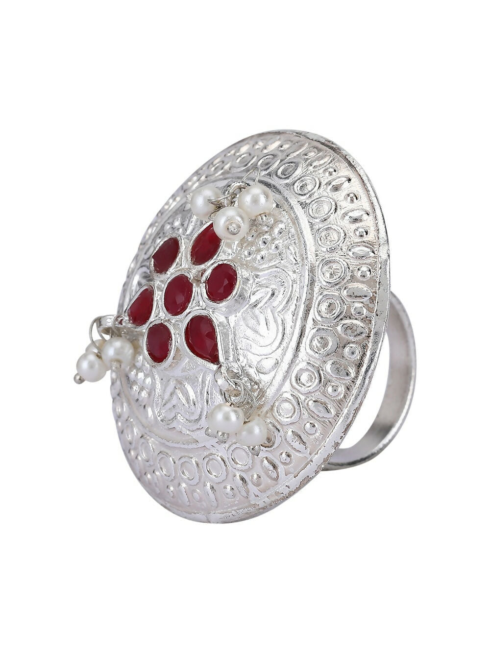 Joban Fashion Women Red Stone Silver Tone Ring | Grocsy