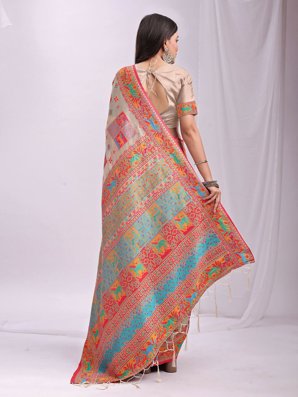 Shree Shyam Fashion Vastraloom Off White Linen Cotton Saree | Grocsy