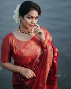 DEIANA'S Beautiful Designer Golden zari Soft Lichi Silk Saree - Maroon | Grocsy