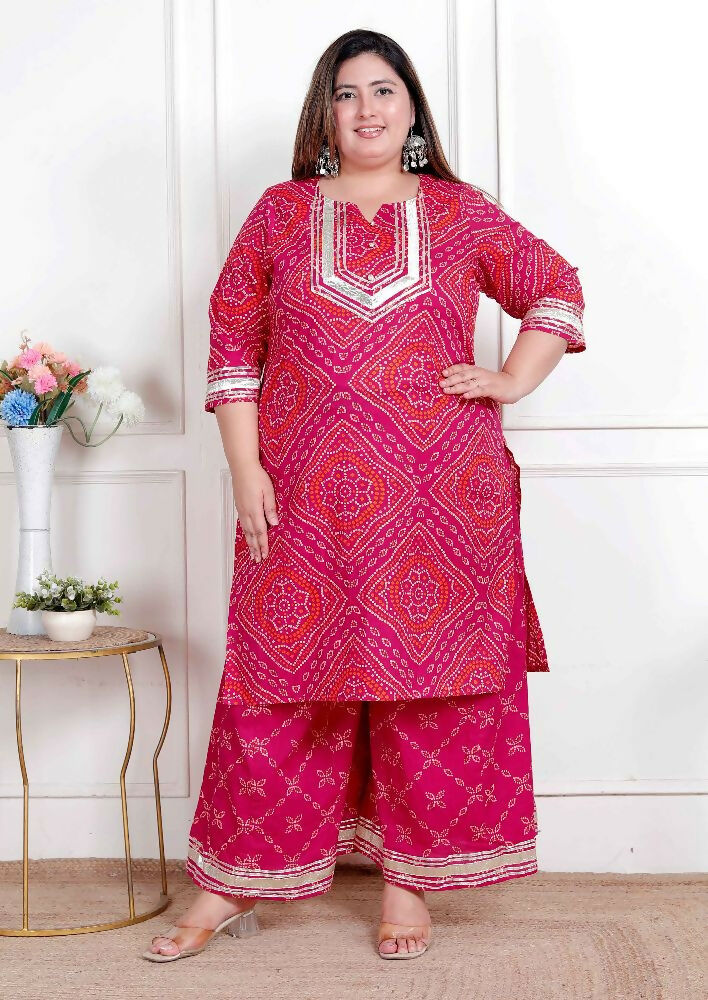 Miravan Plus Size Women'S Embellished Ethnic Cotton Kurta With Palazzo | Grocsy
