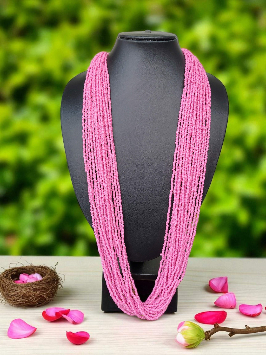 Inhanns Rangsaaz 20-Layer Luxe Long Beaded Only Necklace - Halka Pink | Grocsy