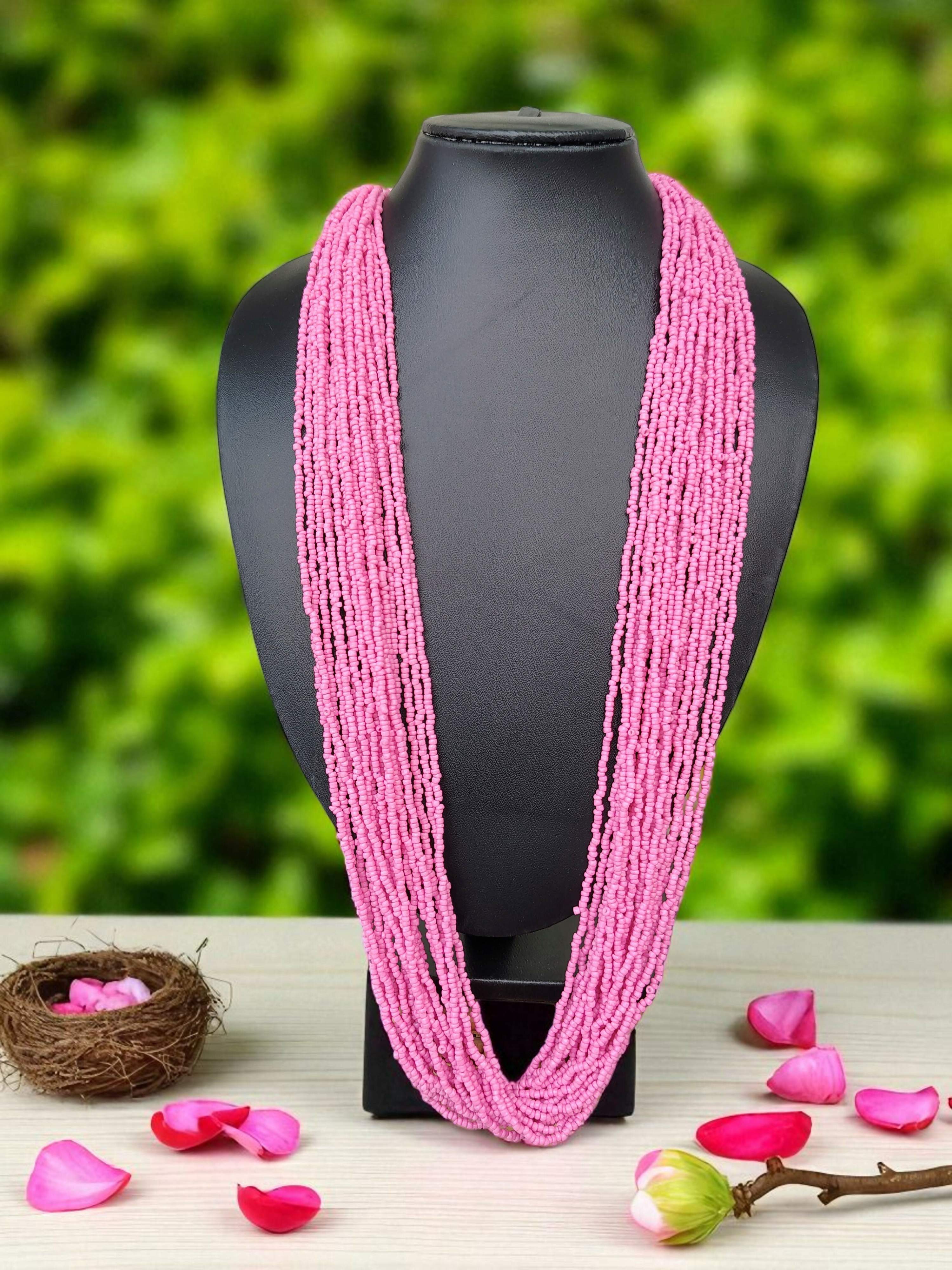 Inhanns Rangsaaz 20-Layer Luxe Long Beaded Only Necklace - Halka Pink | Grocsy