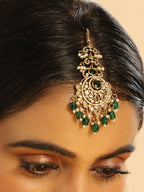 Nuyug 18K Gold Plated Ethereal Green Stone Maang Tikka | Grocsy