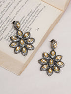Dual Tone Kundan Flower Studs (silver) - Ruby Raang | Grocsy