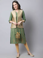 Even Apparels Beige Bansari Silk Open Front Gillet | Grocsy