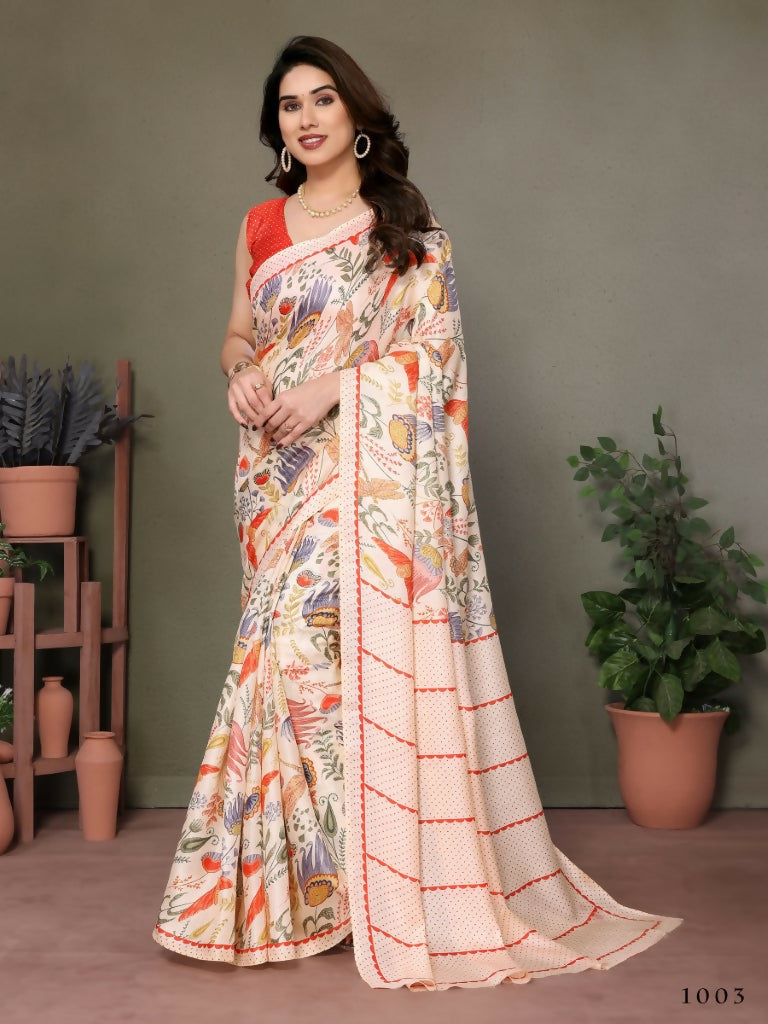 Designer Partywear Off White Khadi Fancy Saree - Kanak | Grocsy