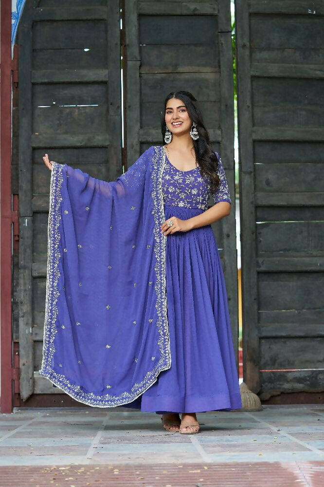 Joban Fashion Blue Readymade Kurta Set With Sequence embroidery Work | Grocsy