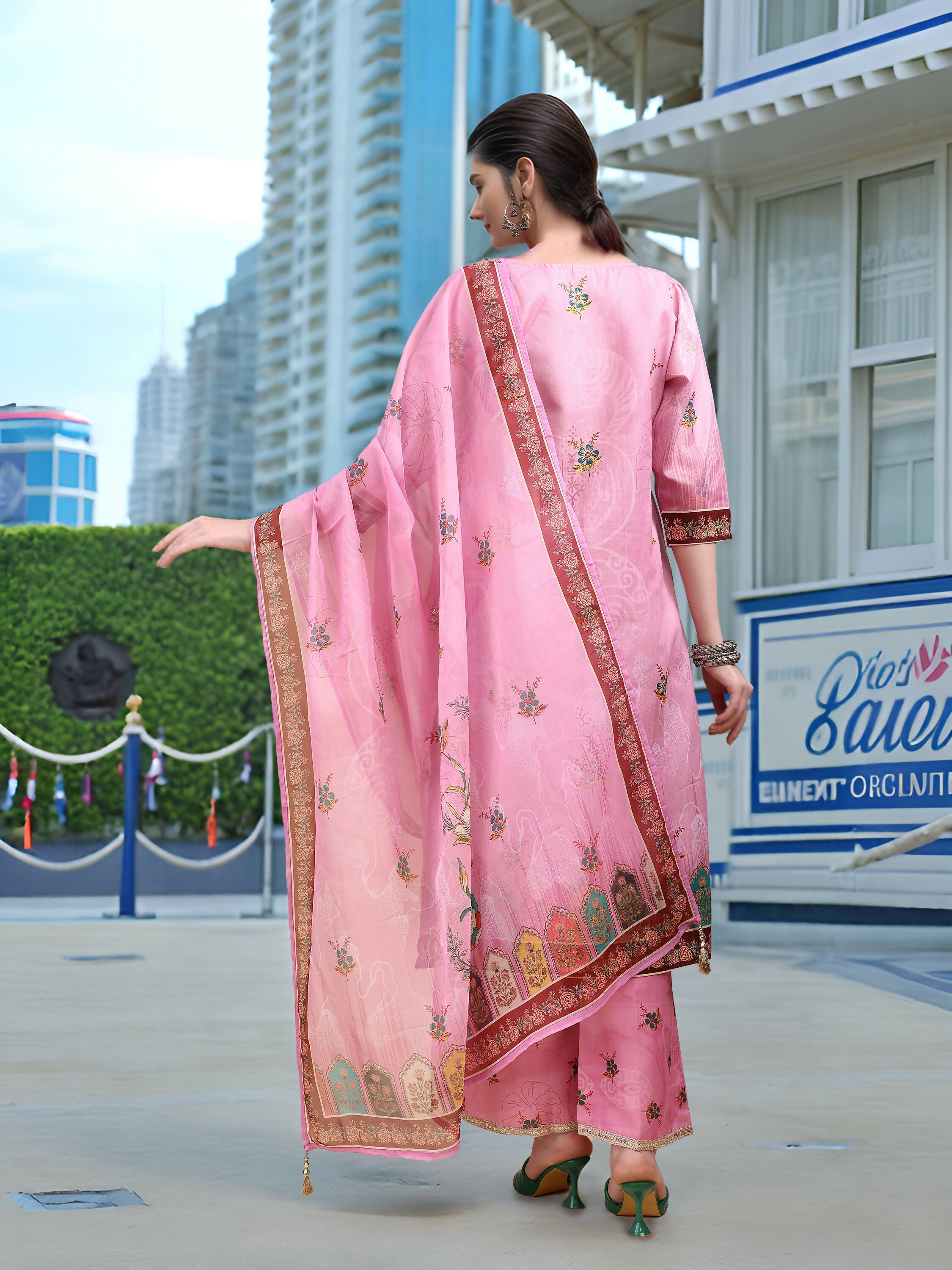 Joban Fashion Pink Position Digital Print With Position Foil Kurta Set | Grocsy