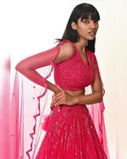 Jyoti Fashion Women's Rani Pink Double Layer Net Sequins Designer Lehenga Choli Set | Grocsy