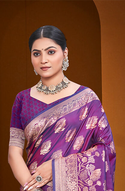 Sangam Prints Purple Silk Woven Work Traditional Saree | Grocsy