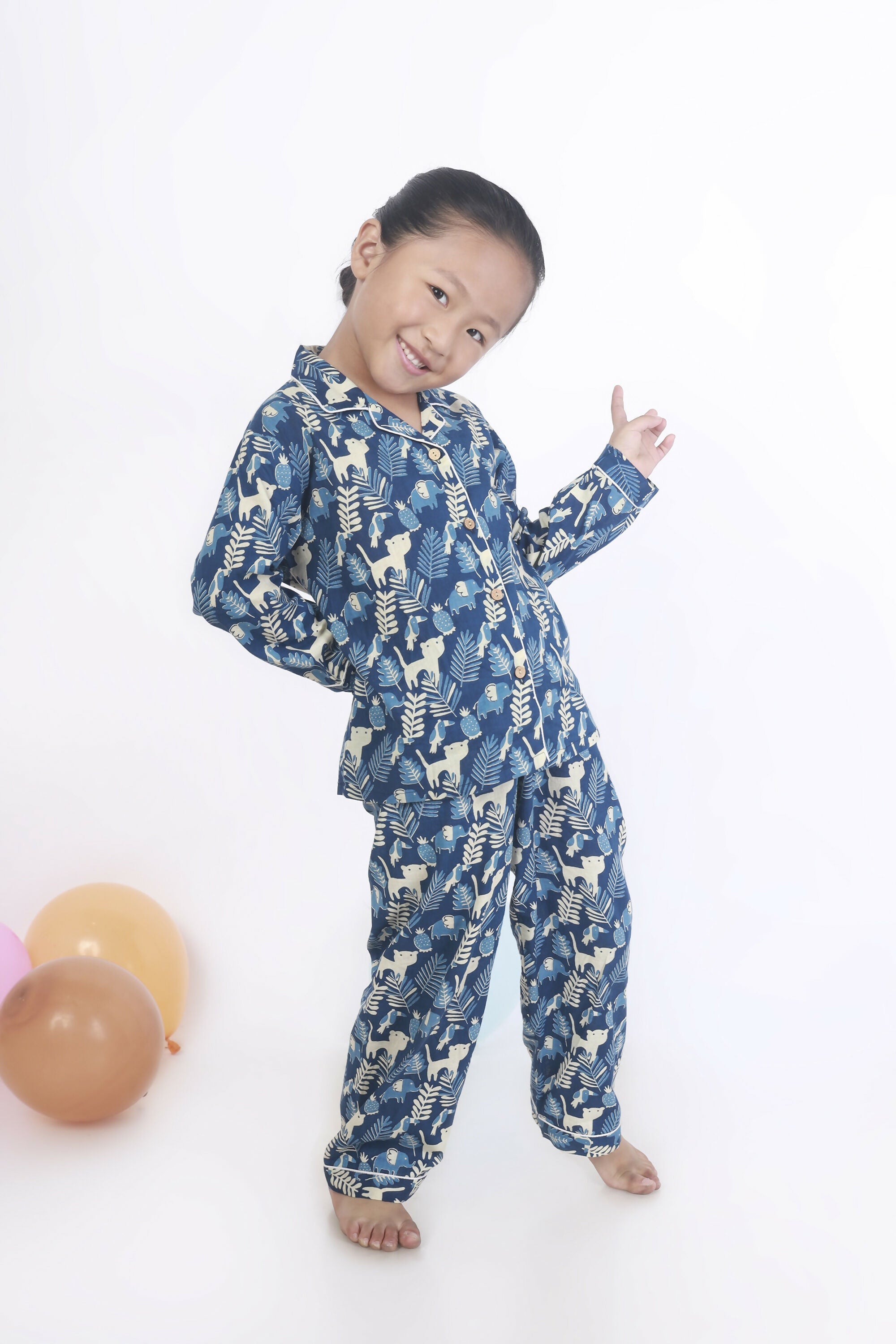 Breathables Kids Cotton Night Suit – Blue Jungle Print Shirt & Pyjama Co-Ord Set For Boys & Girls | Grocsy