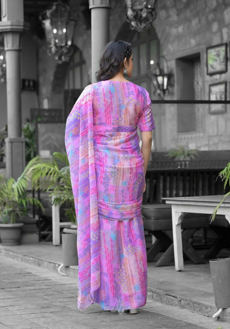 stylish Casual Pink Imported georgette Ready to Wear Fancy Saree - Ashwini | Grocsy