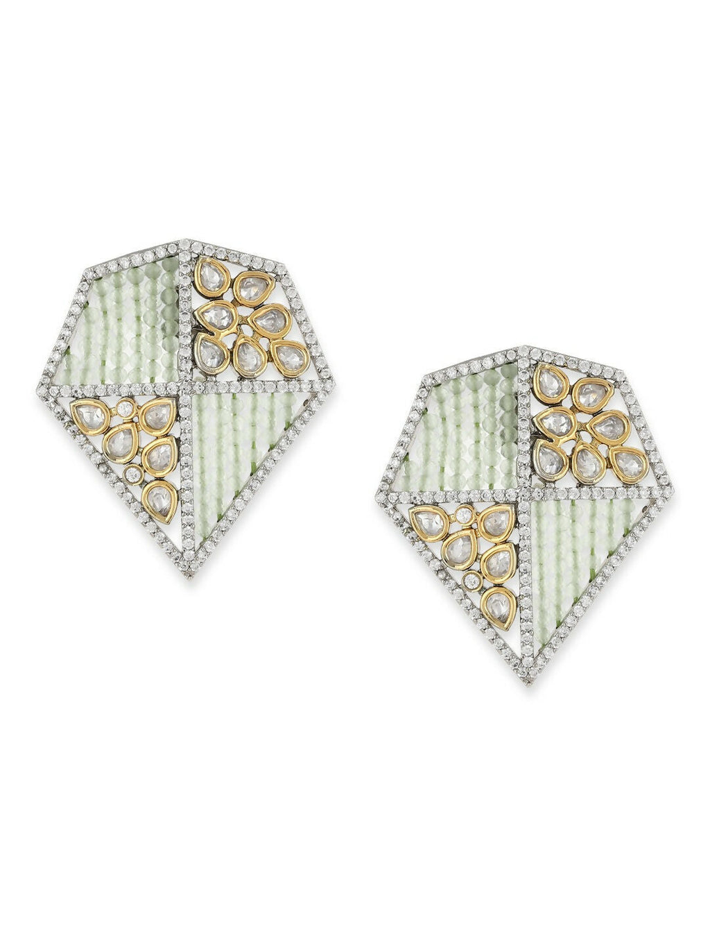 Kundan and Beaded Onyx Earrings in Green- Ruby Raang | Grocsy