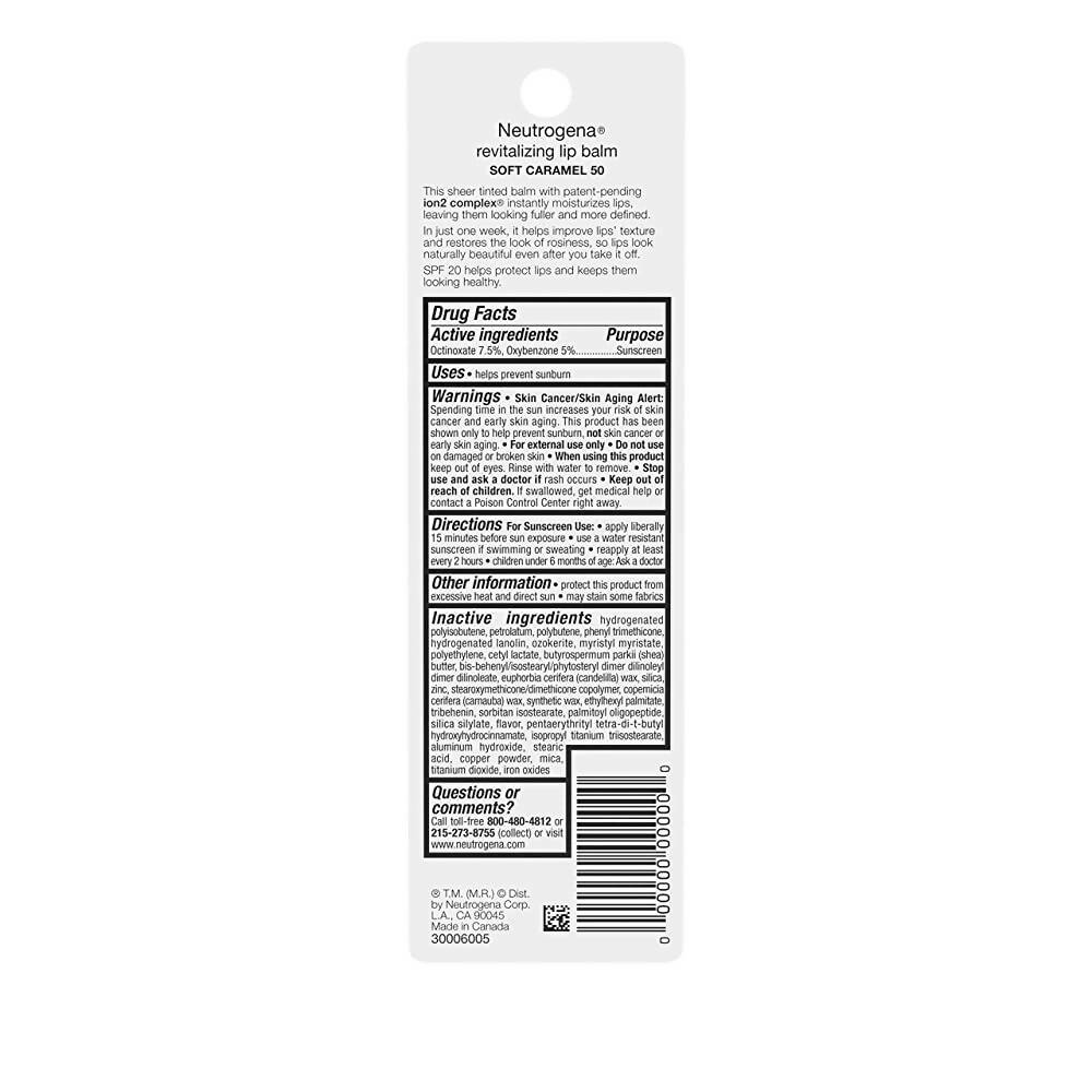 Neutrogena Revitalizing Lip Balm SPF 20, Soft Caramel 50 | Grocsy