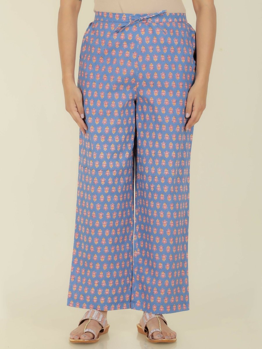 Aramya Straight Soft Cotton Floral Print Women's Kurta Set - Blue | Grocsy