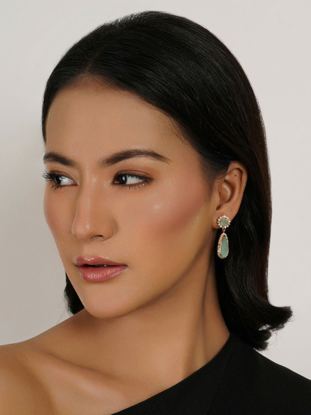 Long kundan earring (Mint green ) - Ruby Raang | Grocsy