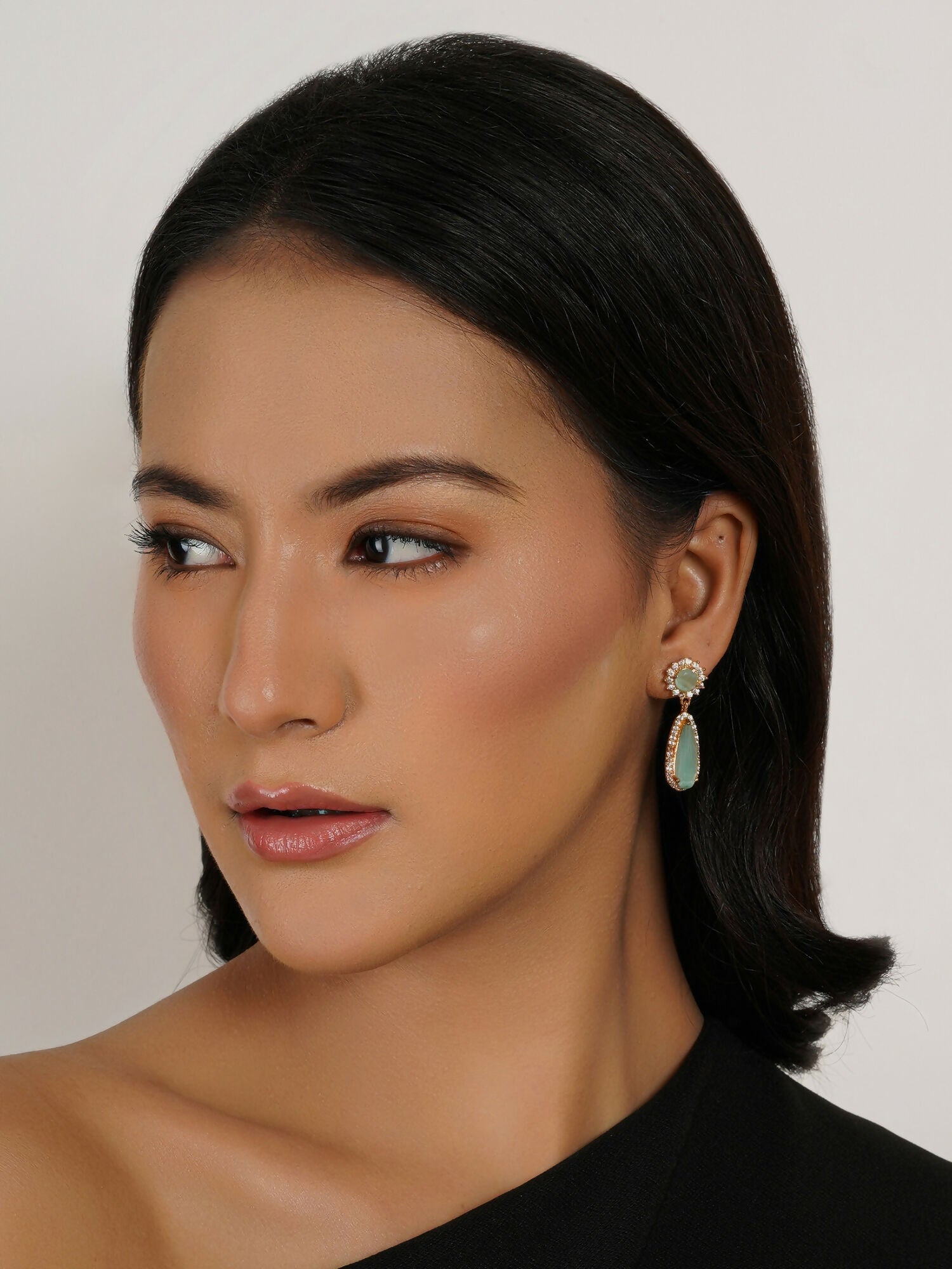 Long kundan earring (Mint green ) - Ruby Raang | Grocsy