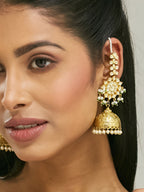 Nuyug 22K Gold-Plated Floral Jhumki Kundan Studded Kanauti Earrings | Grocsy